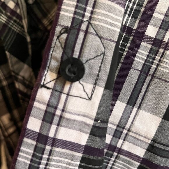 Helix Button Up Shirt Mens L Black White Checkered Plaid Western Roll Up Cuffs - Picture 9 of 12